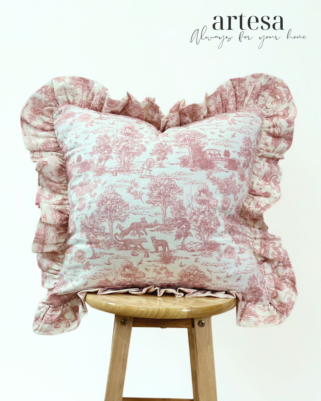 Artesa Premium Throw Pillow Covers | Cotton Linen TOILE DE JOUY BLUSH
