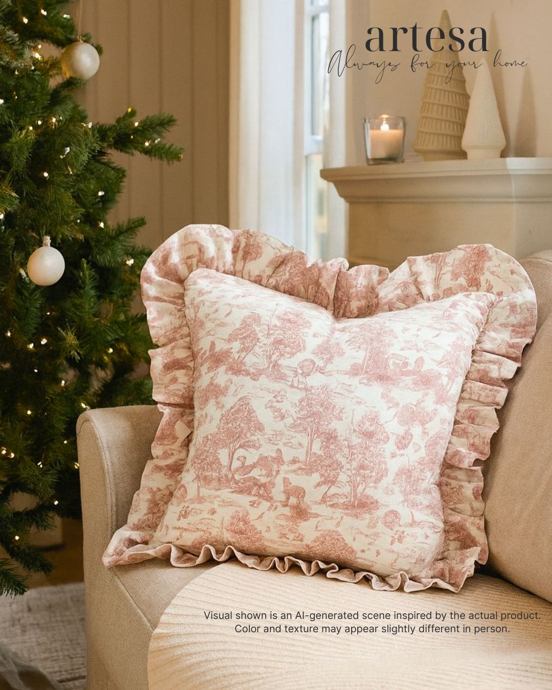 Artesa Premium Throw Pillow Covers | Cotton Linen TOILE DE JOUY BLUSH