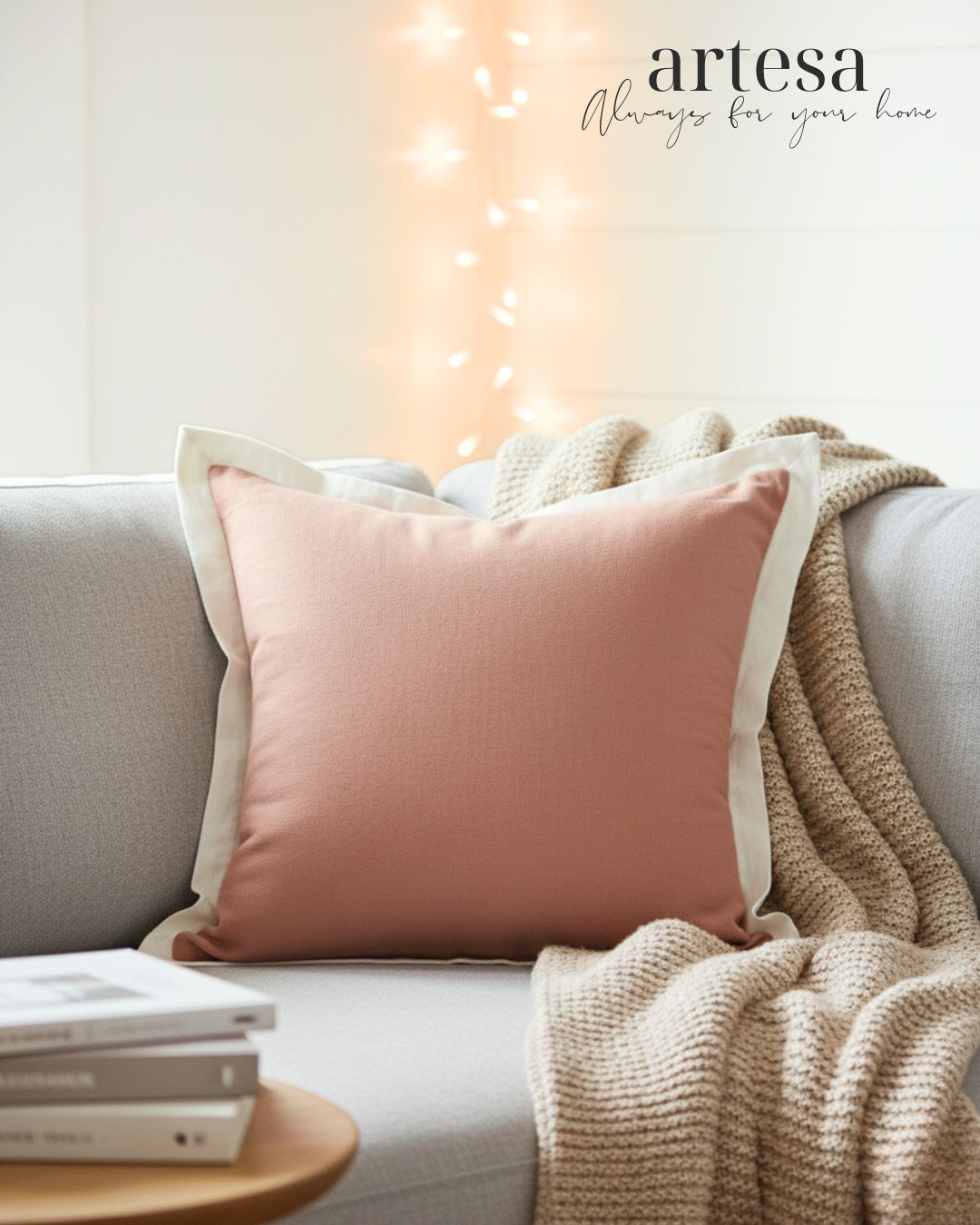 Artesa Premium Throw Pillow Covers | Textured Cotton Linen (Two-tone) in Blush