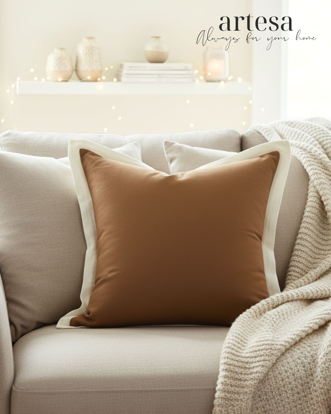 Artesa Premium Throw Pillow Covers | Textured Cotton Linen (Two-tone) in Gingerbread