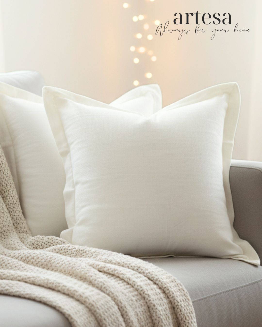 Artesa Premium Throw Pillow Covers | Textured Cotton Linen Off White
