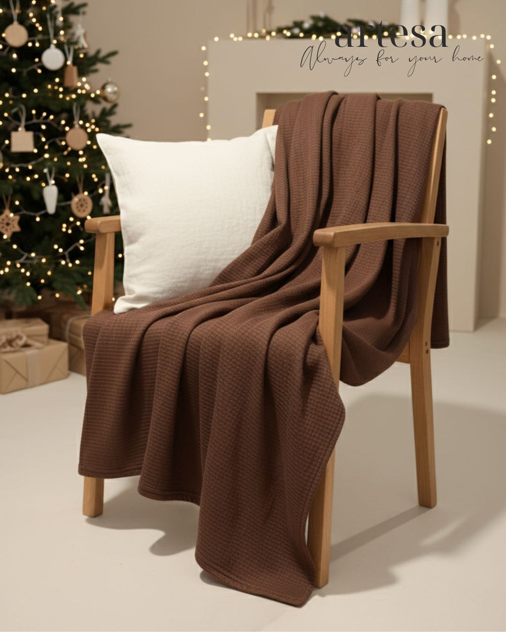 Artesa Premium Waffle Throw Blanket in Chocolate Brown (New)