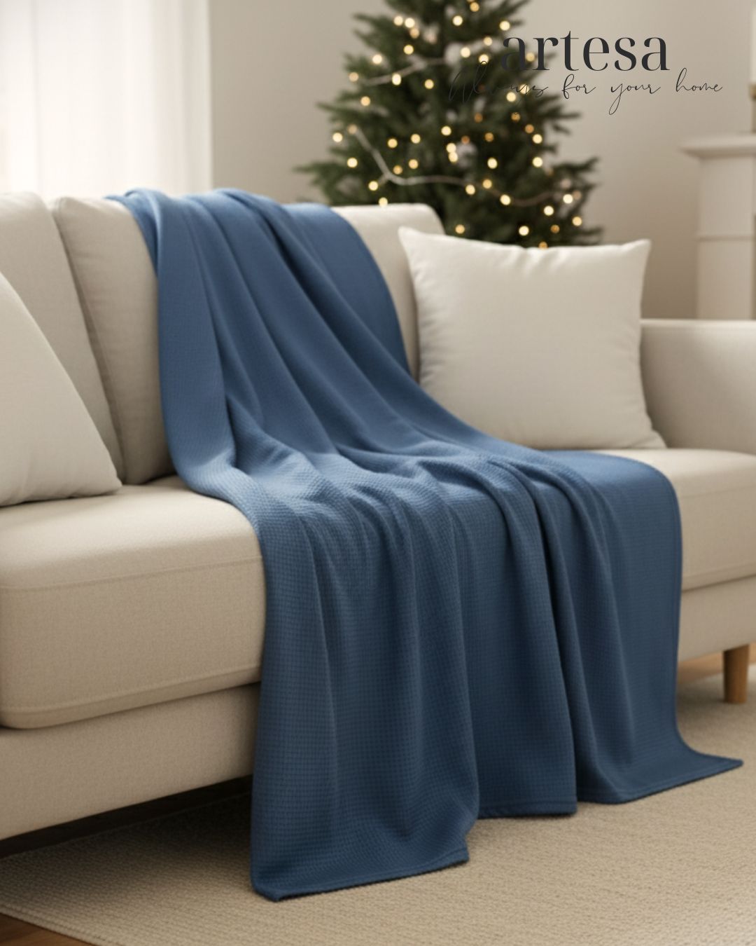 Artesa Premium Waffle Throw Blanket in Dusty Blue (New)