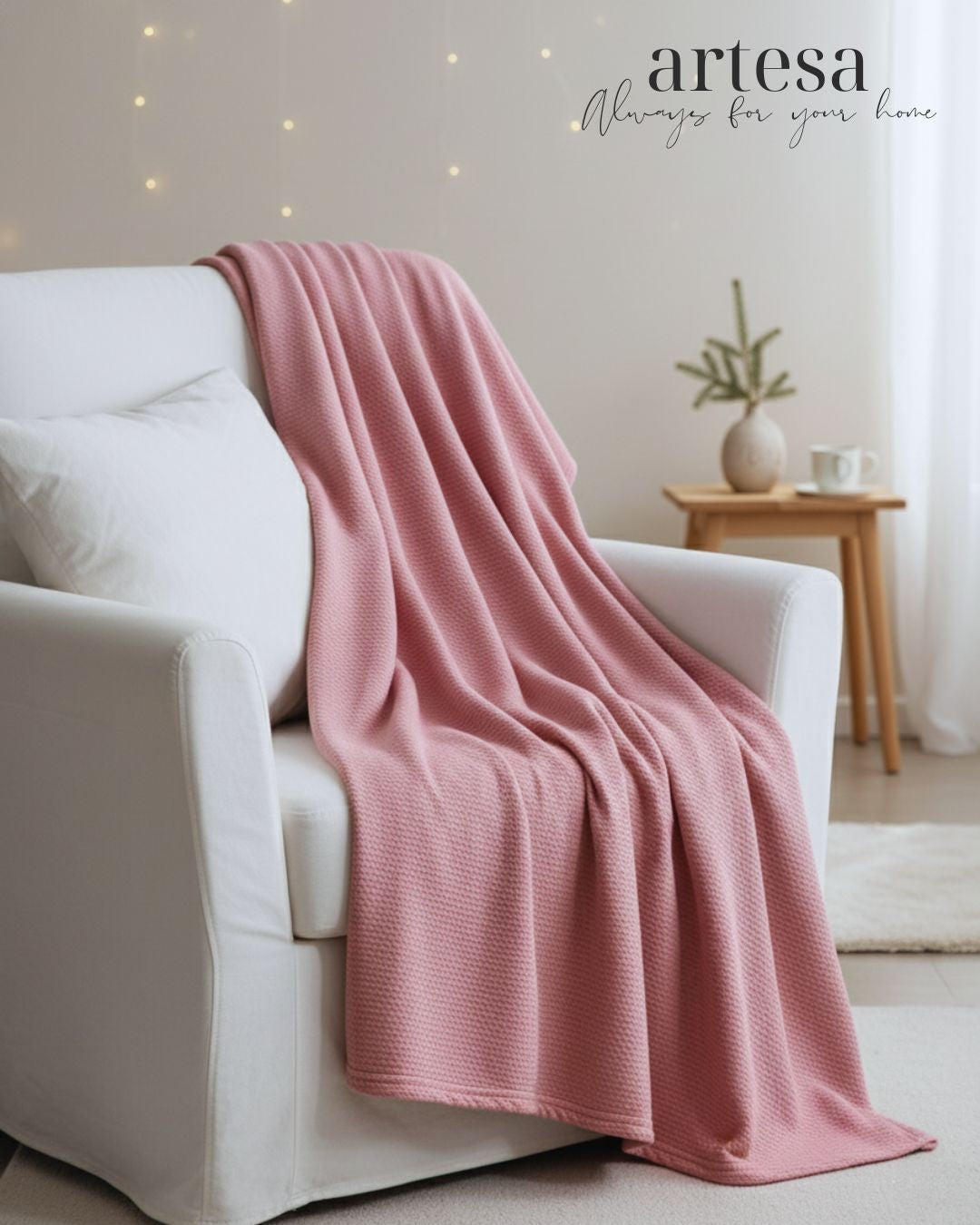 Artesa Premium Waffle Throw Blanket in Dusty Rose (New)
